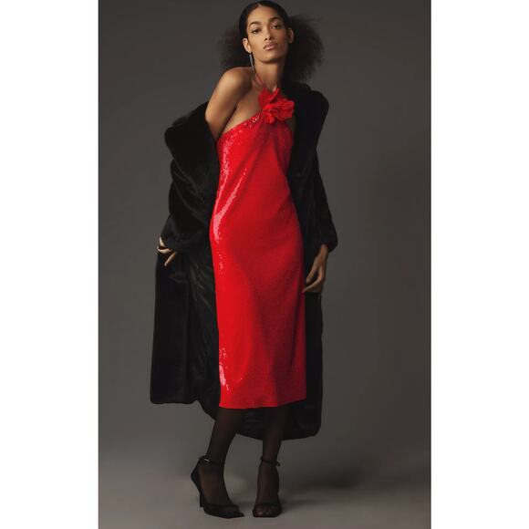 NWT Le Superbe Red Sequin Midi Dress - Size 8
